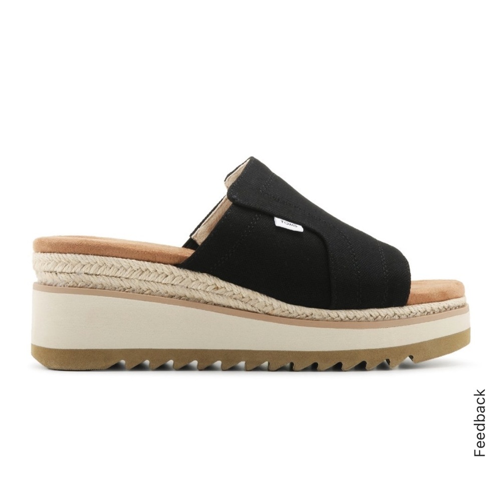 Toms Adria wedge platform sandal black canvas NWT - Picture 2 of 12